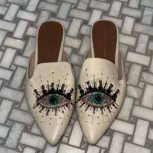 Kurt Geiger Cream Eye Embellished Mules